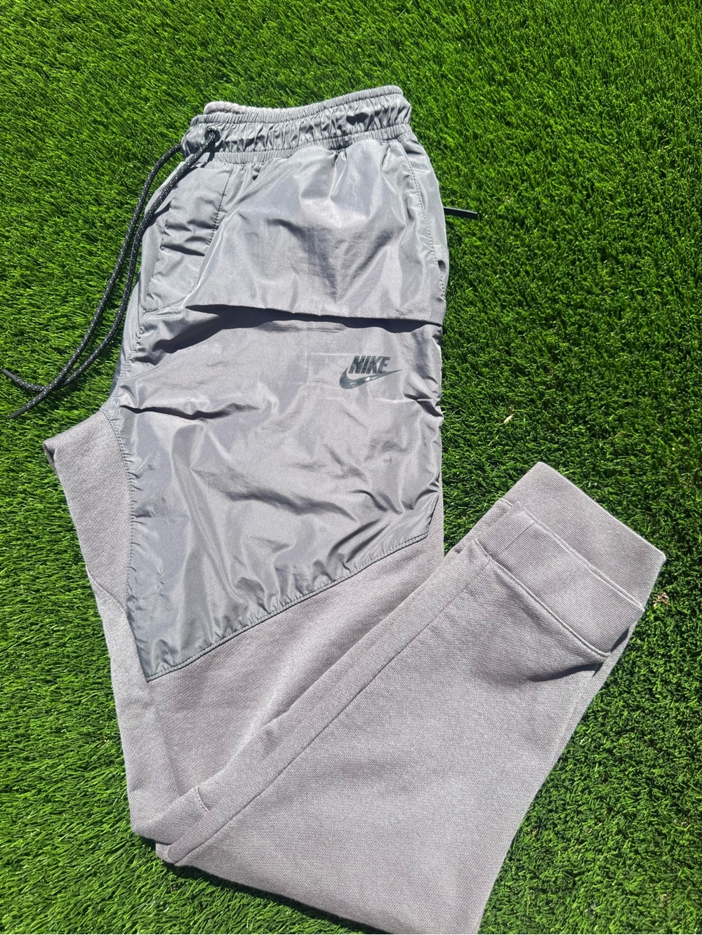 Nike Airmax Light Gray Mixed-Fabric Joggers